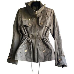 Guess Jeans Olive Green Utility Short Trench Coat Adjustable Cinch Waist Size M